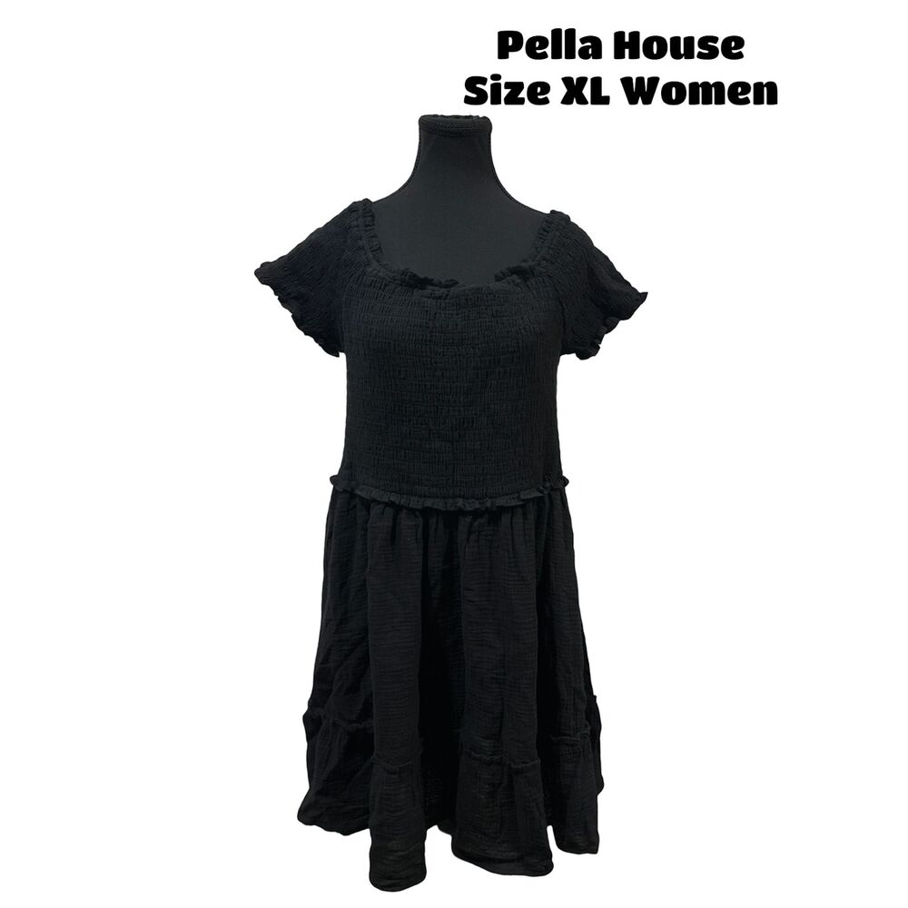 Time and Tru Women's Short Sleeve Smocked Mini Double Cloth Dress XL